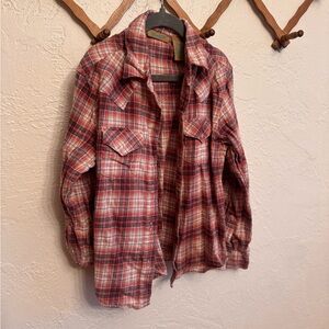 Wrangler Kids Red and White Plaid Button Down Shirt